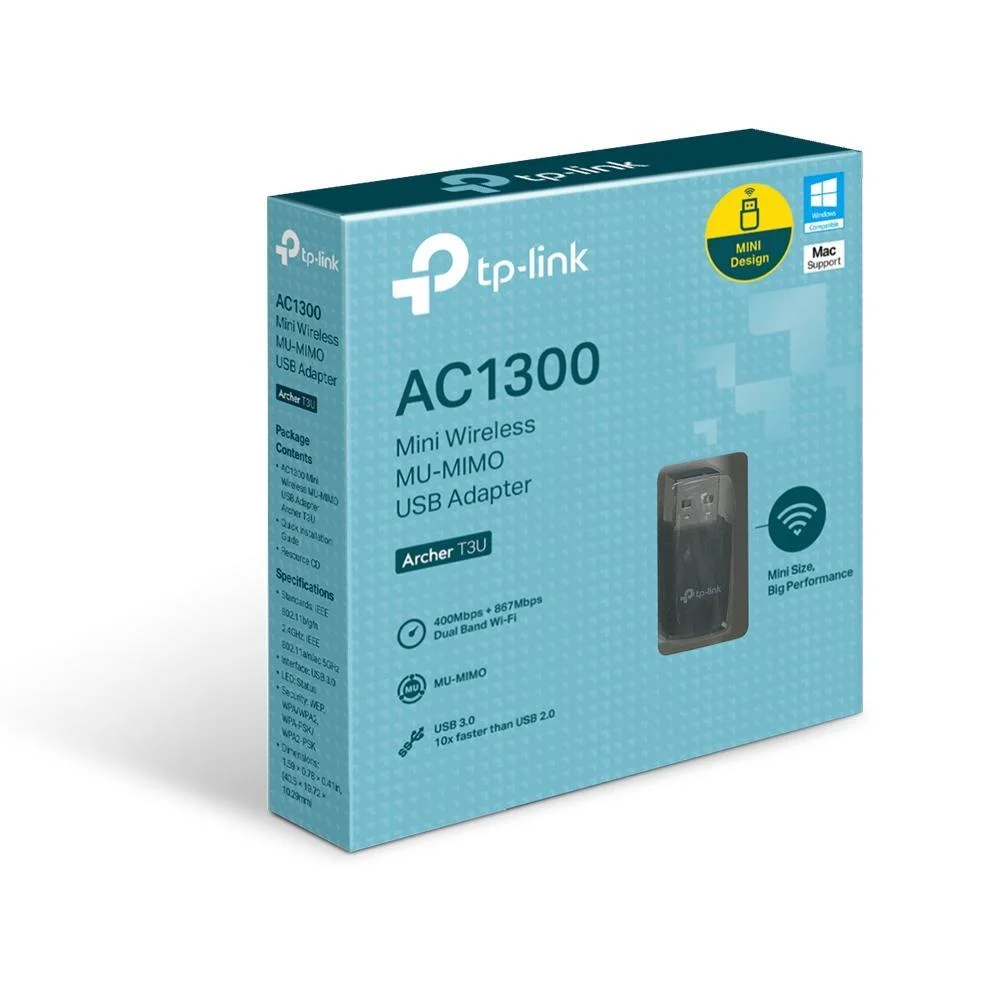 Wireless Adaptador Usb Tp-link. Archer T3u Ac1300 Mu-mimo Mini Dual Band - Cod: 3607